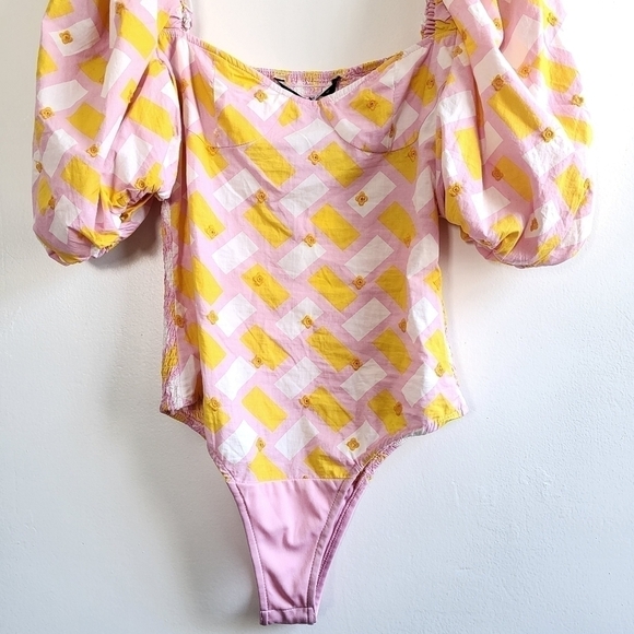 New Zara Poplin Floral Embroidery Barbie Pink Geo Print Bodysuit/Top NWT Small - Picture 14 of 17